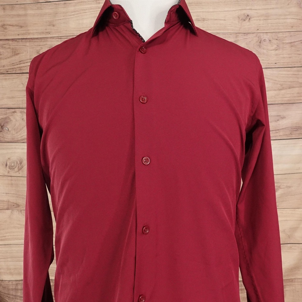 Tom Baine Shirt Mens M Red Long Sleeve Button-Up Slim Fit Stretch Business